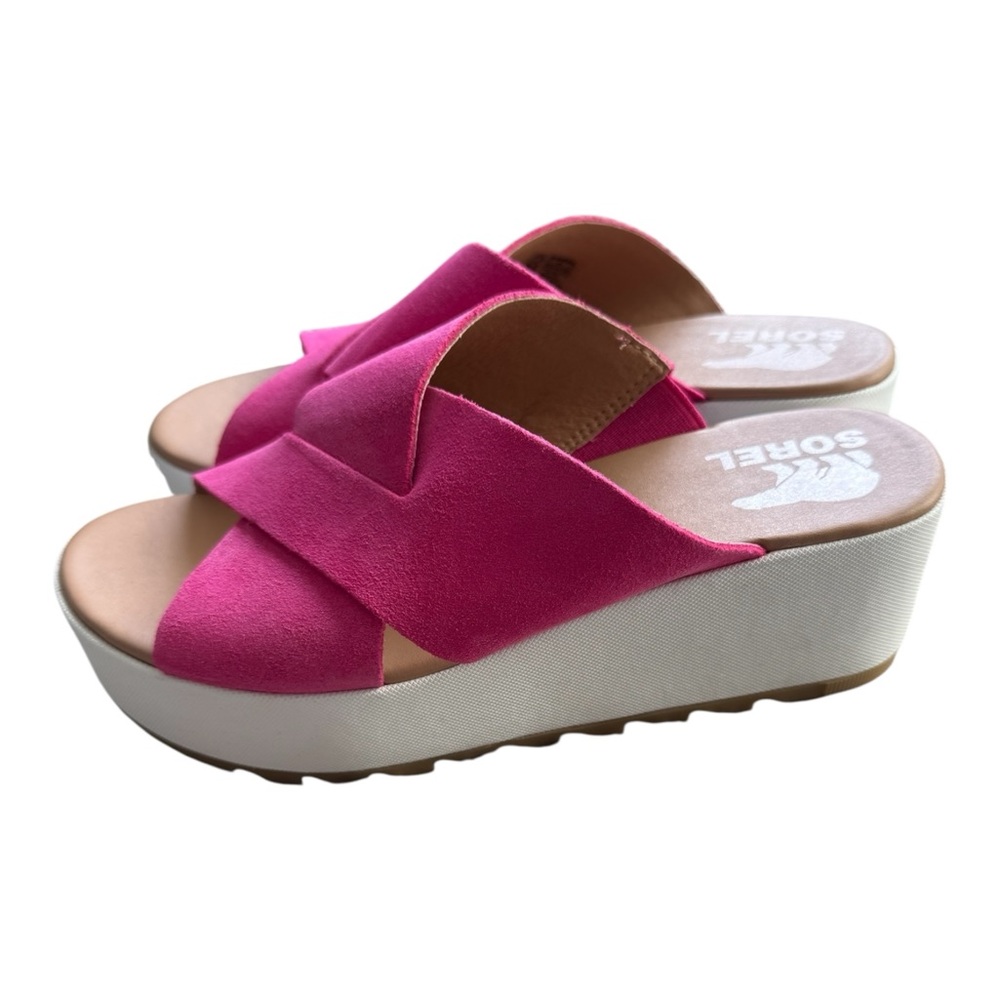 Sorel Women’s Suede Wedge Slide Sandals Pink Fuchsia Size 7.5 NIB